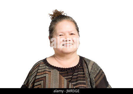 portrait of a mature woman smiling. Isolated on white background with copt space and clipping path Stock Photo