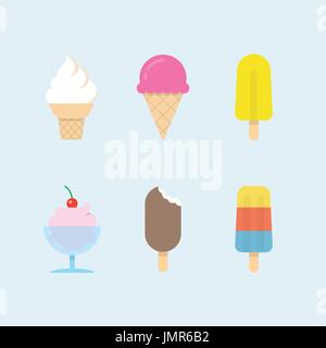 Set of ice cream icons. Vector ice cones, popsicles and ice cream balls in cups. Modern flat vector design. Stock Vector