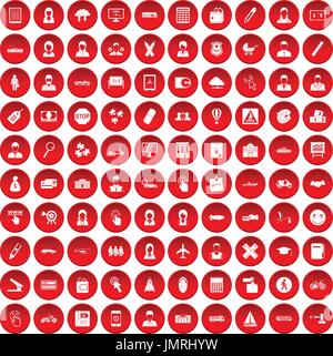100 initiation icons set red Stock Vector