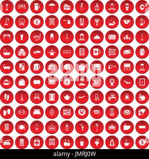 100 inn icons set red Stock Vector