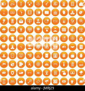 100 security icons set orange Stock Vector