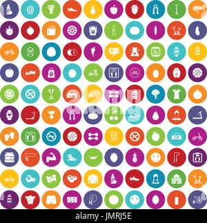 100 fitness icons set color Stock Vector