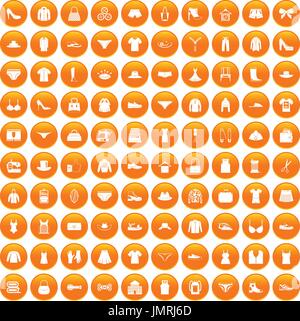 100 sewing icons set orange Stock Vector