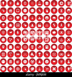 100 interface pictogram icons set red Stock Vector
