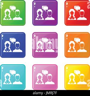 Speech bubbles with two faces set 9 Stock Vector
