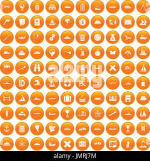 100 shipping icons set orange Stock Vector