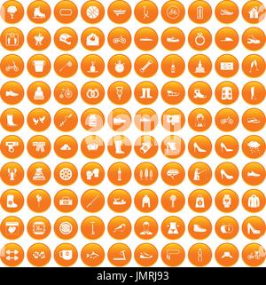 100 shoe icons set orange Stock Vector