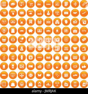 100 shopping icons set orange Stock Vector