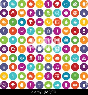 100 food icons set color Stock Vector