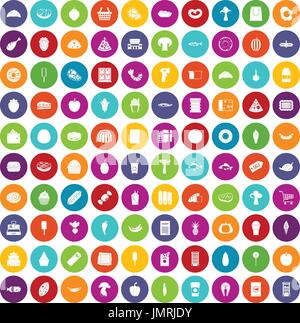 100 food shopping icons set color Stock Vector