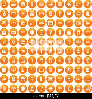 100 smart house icons set orange Stock Vector