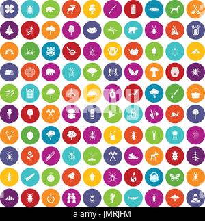 100 forest icons set color Stock Vector