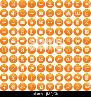 100 smartphone icons set orange Stock Vector