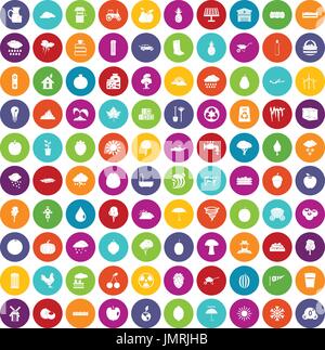 100 fruit icons set color Stock Vector