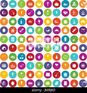 100 fruit party icons set color Stock Vector