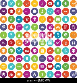 100 funny icons set color Stock Vector