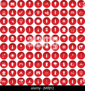 100 light source icons set red Stock Vector