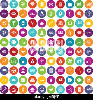 100 gambling icons set color Stock Vector