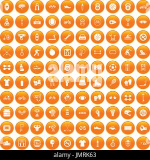 100 sport icons set orange Stock Vector