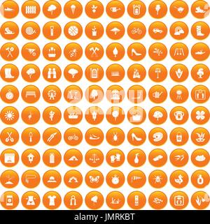 100 spring icons set orange Stock Vector
