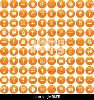 100 stadium icons set orange Stock Vector