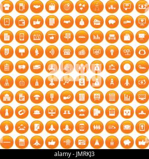 100 startup icons set orange Stock Vector