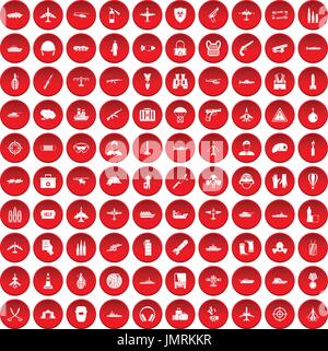 100 military resources icons set red Stock Vector