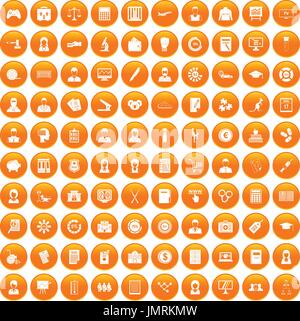 100 statistic data icons set orange Stock Vector
