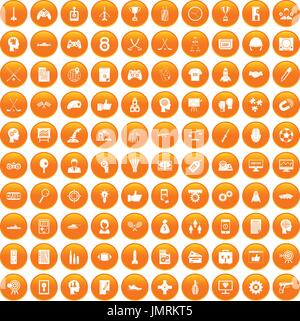100 strategy icons set orange Stock Vector