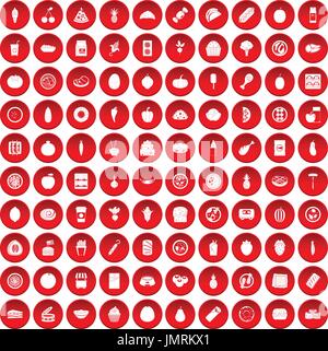 100 nutrition icons set red Stock Vector