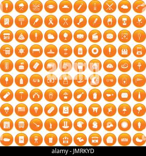 100 street food icons set orange Stock Vector