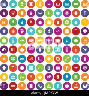 100 grocery shopping icons set color Stock Vector
