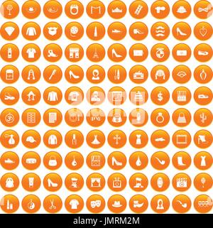 100 stylist icons set orange Stock Vector