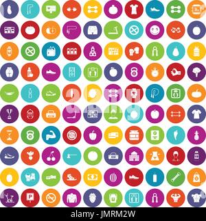100 gym icons set color Stock Vector