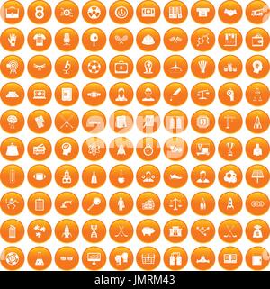 100 success icons set orange Stock Vector