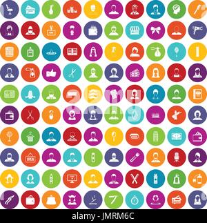 100 hairdresser icons set color Stock Vector