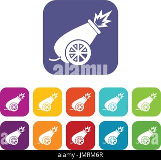 Circus cannon icons set Stock Vector