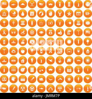 100 summer holidays icons set orange Stock Vector