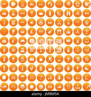 100 summer vacation icons set orange Stock Vector