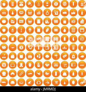 100 supermarket icons set orange Stock Vector