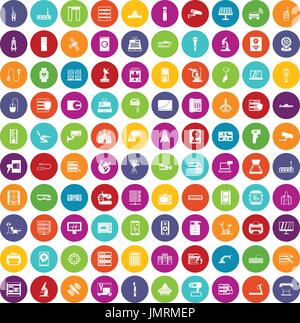 100 hardware icons set color Stock Vector