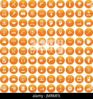 100 support icons set orange Stock Vector