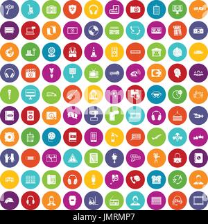100 headphones icons set color Stock Vector