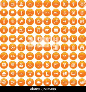 100 target icons set orange Stock Vector