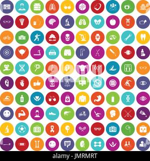 100 health icons set color Stock Vector