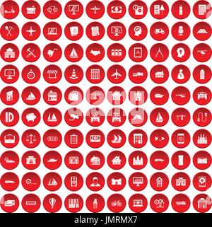 100 private property icons set red Stock Vector