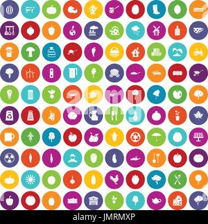 100 health food icons set color Stock Vector