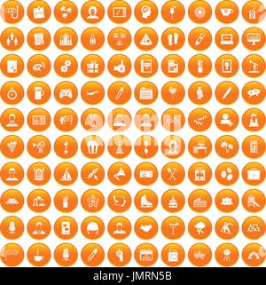 100 team building icons set orange Stock Vector