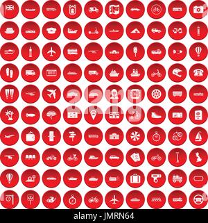 100 public transport icons set red Stock Vector