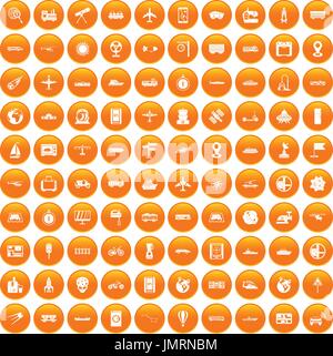 100 technology icons set orange Stock Vector